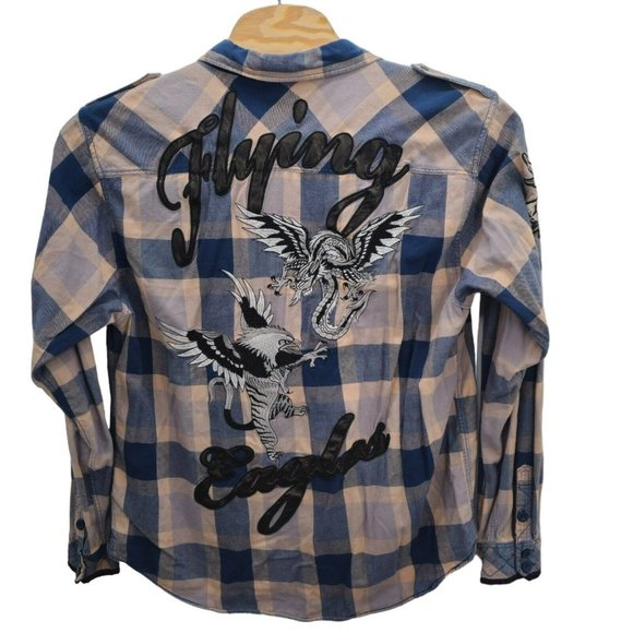 Ed Hardy Shirt Men's Button-Up Long Sleeve Embroidered Flying Eagle 2XL Y2K VTG - Picture 4 of 9